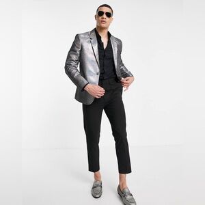 ASOS DESIGN slim multi shimmer blazer-fits chest size 36” - oil slick silver